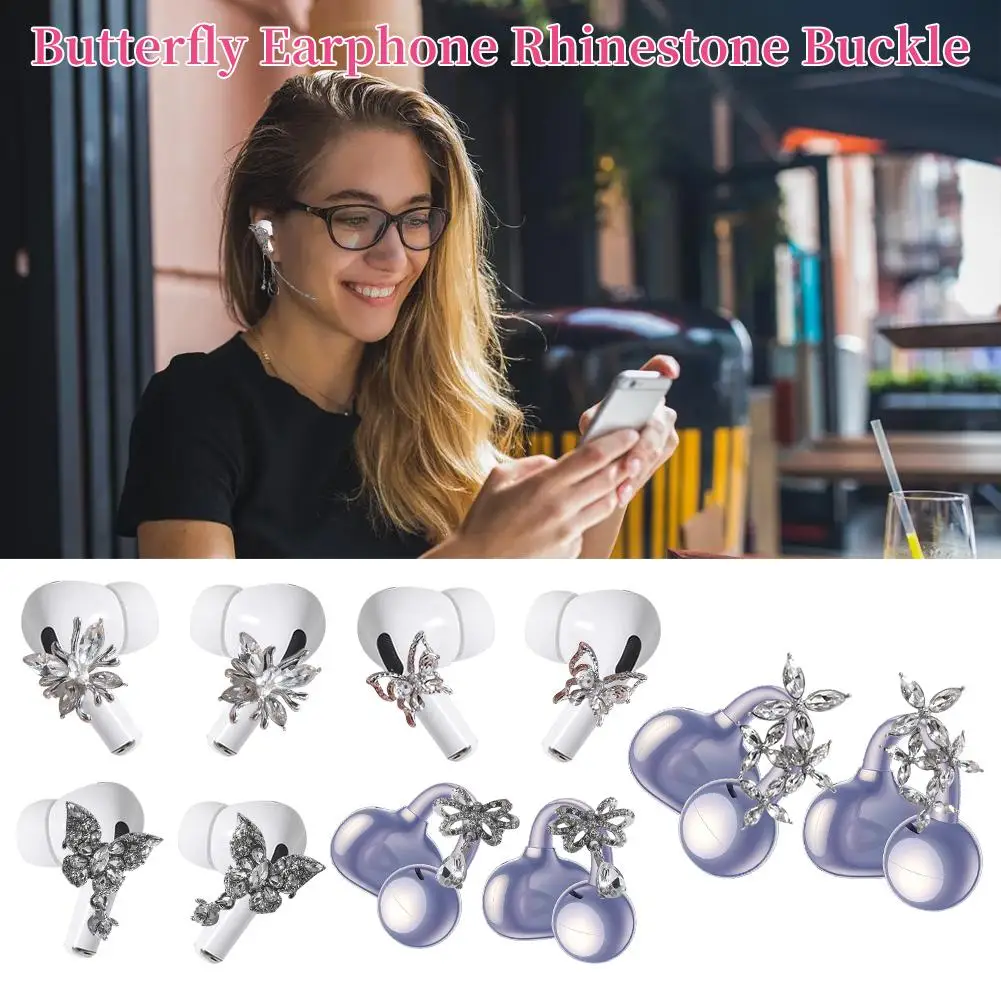 Clipe de Orelha de Diamante da Moda com Corrente Anti-perda para Fone de Ouvido, Clipe Decorativo em Formato de Borboleta para AirPods