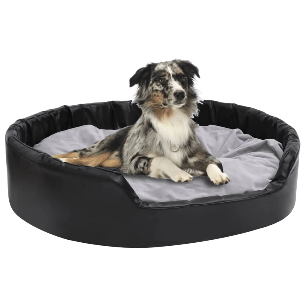 Dog Bed Black and Grey 99x89x21cm Plush and Faux Leather