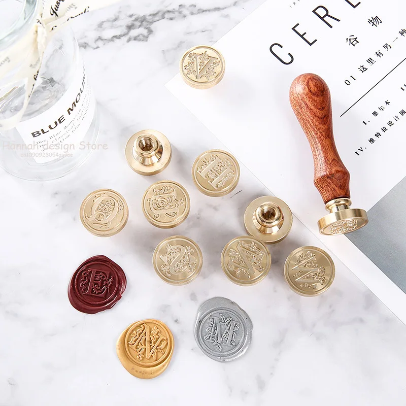 Sealing Wax Stamps Wooden Handle Gothic 26 Letters Alphabet Wax Badge Seal Stamp Letter A-Z Invitation Cards Bottle Decor