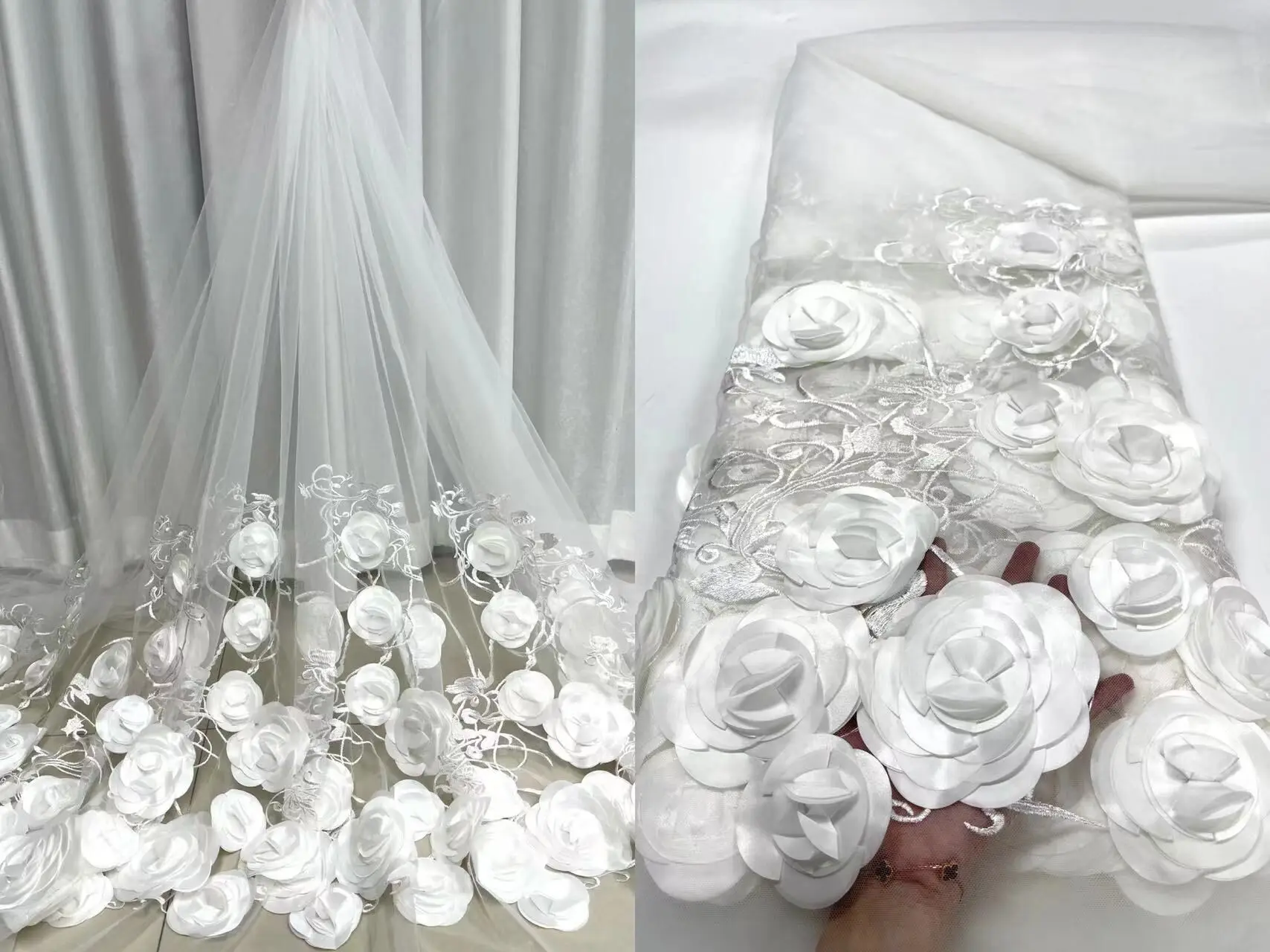 

SYJ-1208883 Lace Fabric High Quality Mesh Embroidery Applique 3D Flower Tulle Nigerian Lace Fabrics For Bridal