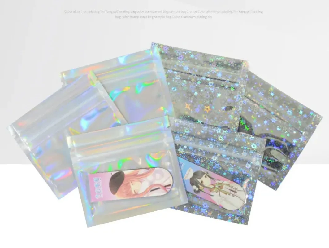 100/500/1000PCS Resealable Clear Hologram Ziplock Packaging Bags DIY Laser Matcha Coffee Tea Powder Trinkets Snack Gift Pouches view 4