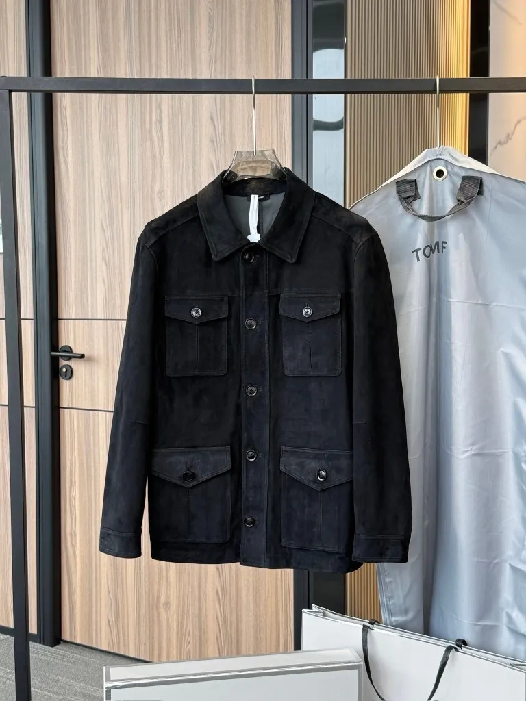 TF Men's Old Money Style 26 Autumn Winter New Lapel Lightweight Thin Soft Lambskin Leather Button Suede Jacket