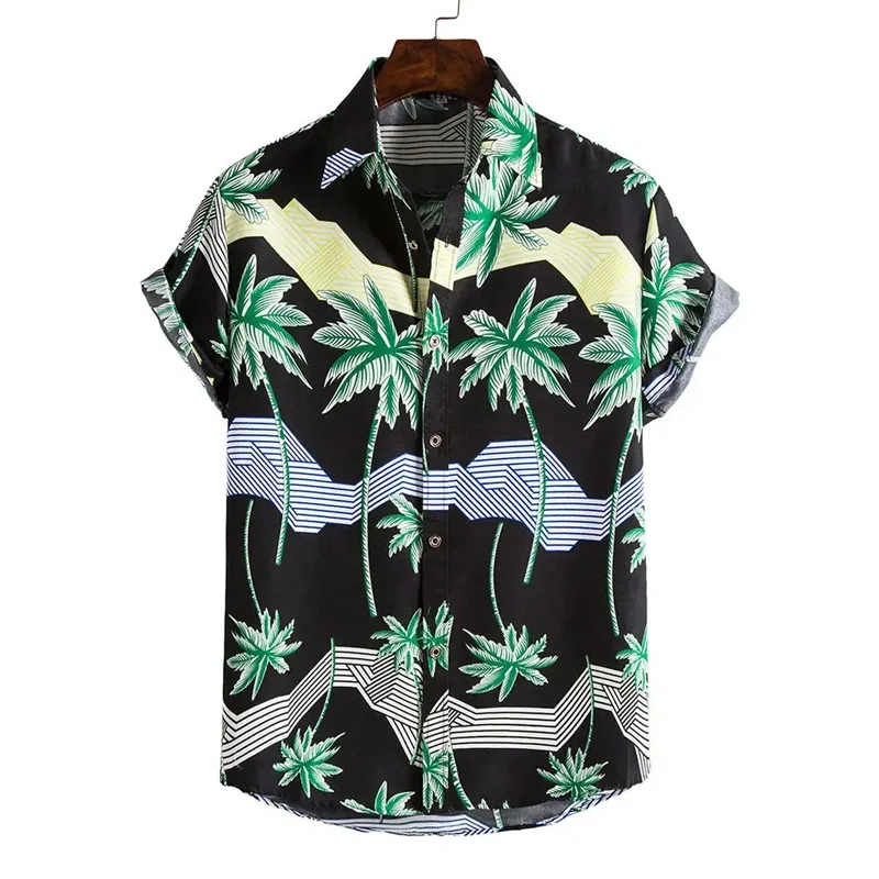 

3D Vintage Tropical Plant Palm Tree Print Y2k Shirts Men Vacation Hawaiian Beach Shirt Man Outdoor Short Sleeve Tee Tops Blouse