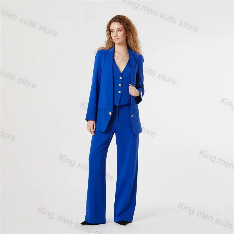 Royal Blue Women Suit Pants Set gilet 3 pezzi + Blazer + pantaloni abito da ballo formale Office Lady abbigliamento da lavoro giacca cappotto smoking su misura