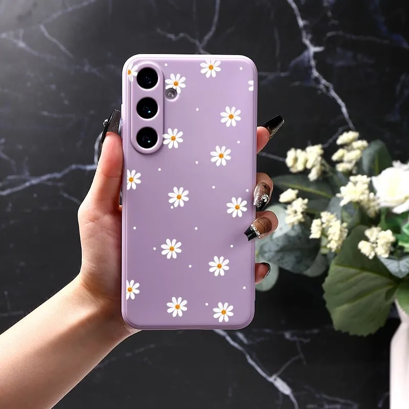 Purple Daisy Print Soft TPU Phone Case For Samsung Galaxy A73 A72 A71 A70 A56 A555 A54 A53 A52 A51 A50 Shockproof Matte Cover