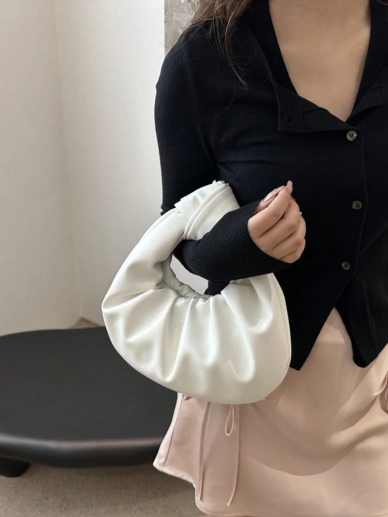 حقيبة يد نسائية من جلد البولي يوريثان الناعم المطوي، حقيبة حمل سحابية عصرية عالية الجودة #2