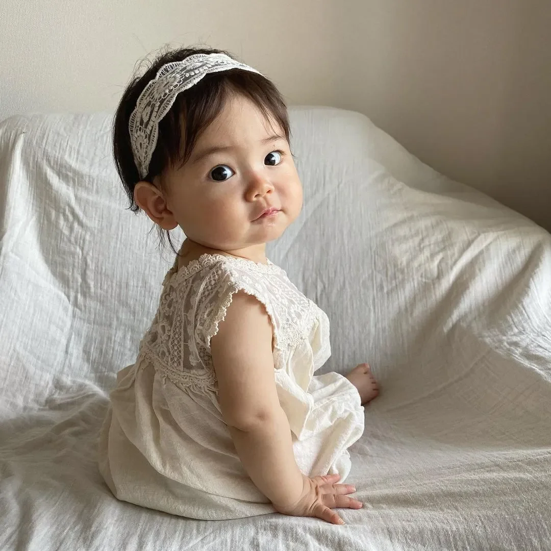 6011B Baby Lace Clothes 2023 Summer Fashion Lace Flower Woven Cotton Girl\'s One Piece Clothes Princess Climbing Clothes