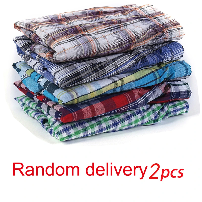 2 Pcs/Lot Men's Boxer Briefs 100% Cotton Sleep Underpants Underwear Casual Plaid Comfortable Homewear Striped Beach Panties