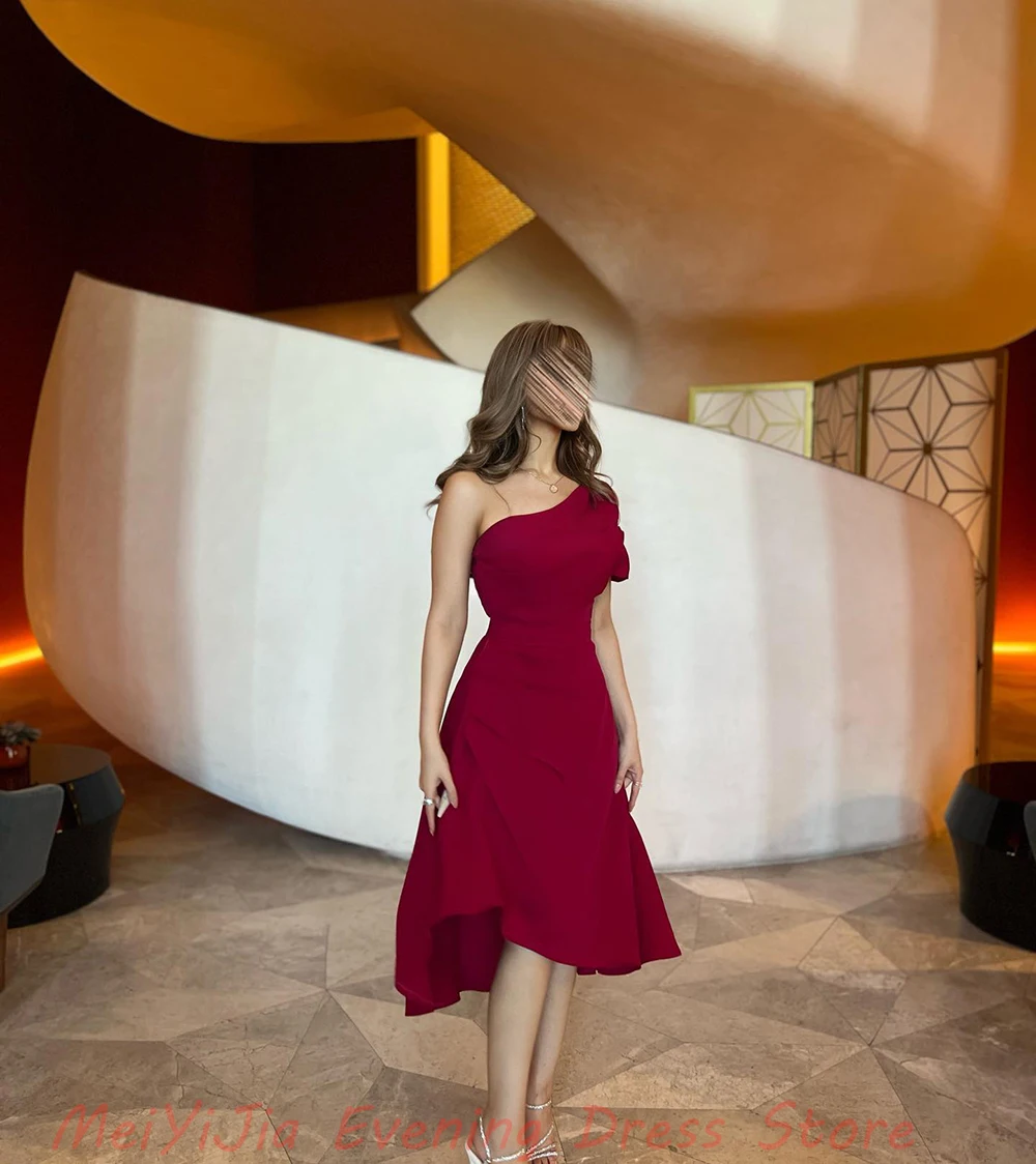 Meiyijia One-shoulder Ruffles A-Line Luxury Sleeveless Tea-Length robes de soirée فساتين سهرة  Arabia 2024 Sexy Evening Dresses