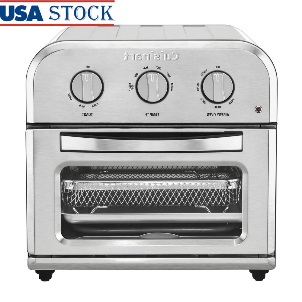 Compact Air Fryer Toaster Oven Stainless Steel 6 Cooking Functions Adjustable Temperature 450°F Includes Accessories Quiet