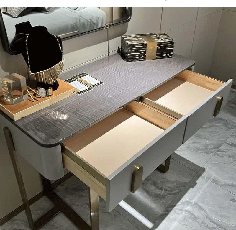 

Italian light luxury stainless steel feet solid wood dressing table bedroom dressing table