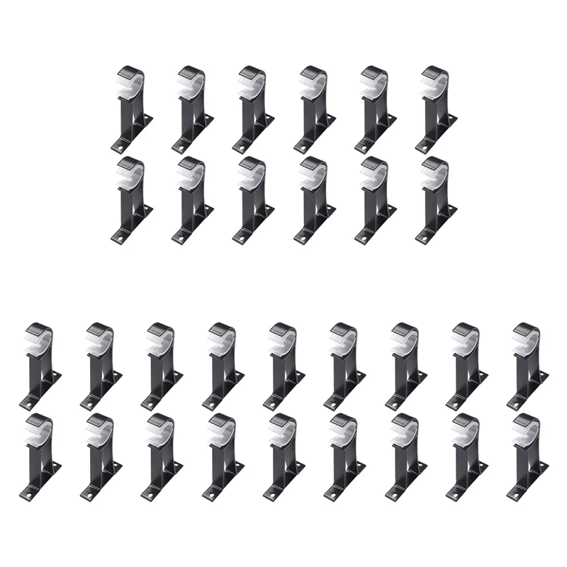 

75STO-30Pcs Curtain Rod Bracket Set Single Hole Small Curtain Rod Hooks For Wall Heavy Duty Curtain Drapery Rods Black