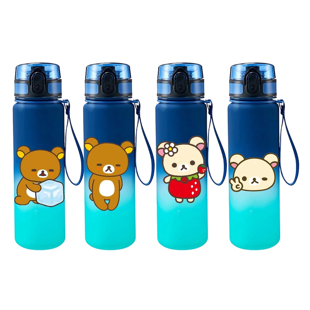 

Anime Rilakkuma 650ML Cute Sports Water Bottle Kawaii Gradient Color Plastic Drinking Water Cup Outdoor Travel Portable Gift