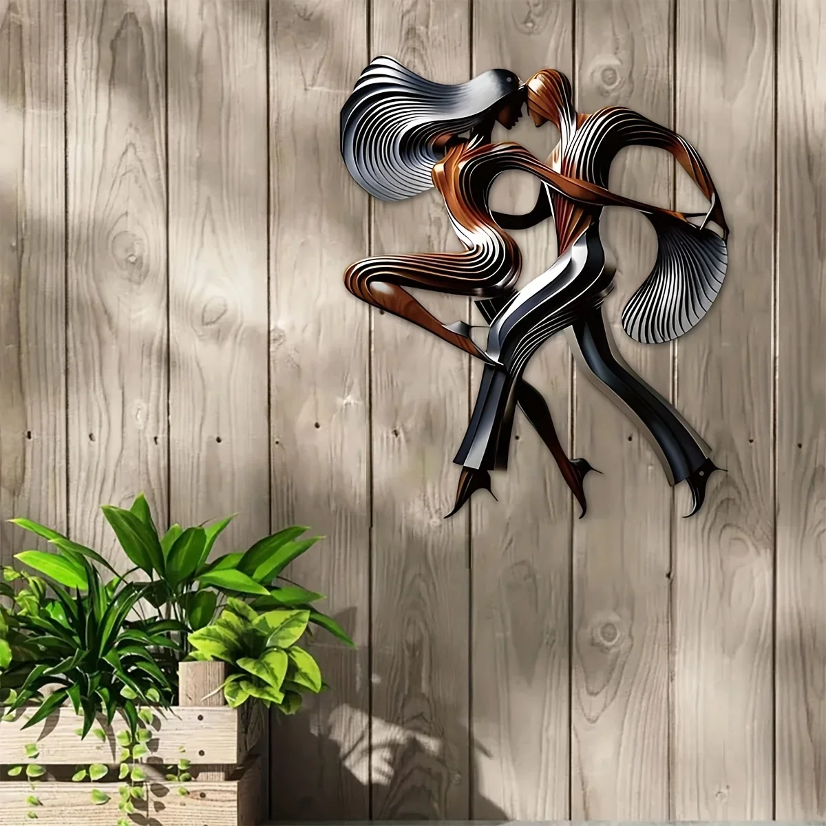 1pc Modern Dancing Couple Metal Wall Art 15.74*13.21in Wall Sculpture Home Balcony Patio Decor Artwork, Housewarming Wedding Gif