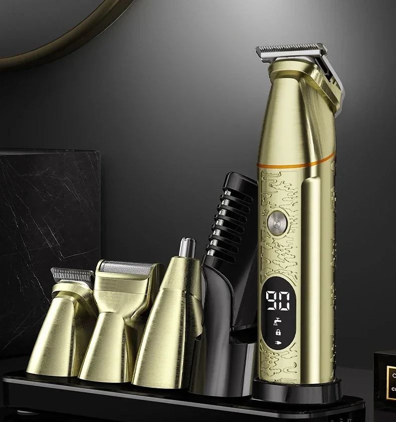 Retro new digital display magnetic suction multifunctional 6 in 1 electric hair clipper oil head pusher long-lasting endurance