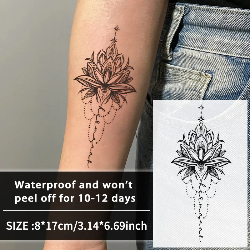 

1 шт. Водостойкие временные тату-наклейки с цветком мандалы, долговечные, водонепроницаемые, держатся от одного до двух недель, для рук, ног.