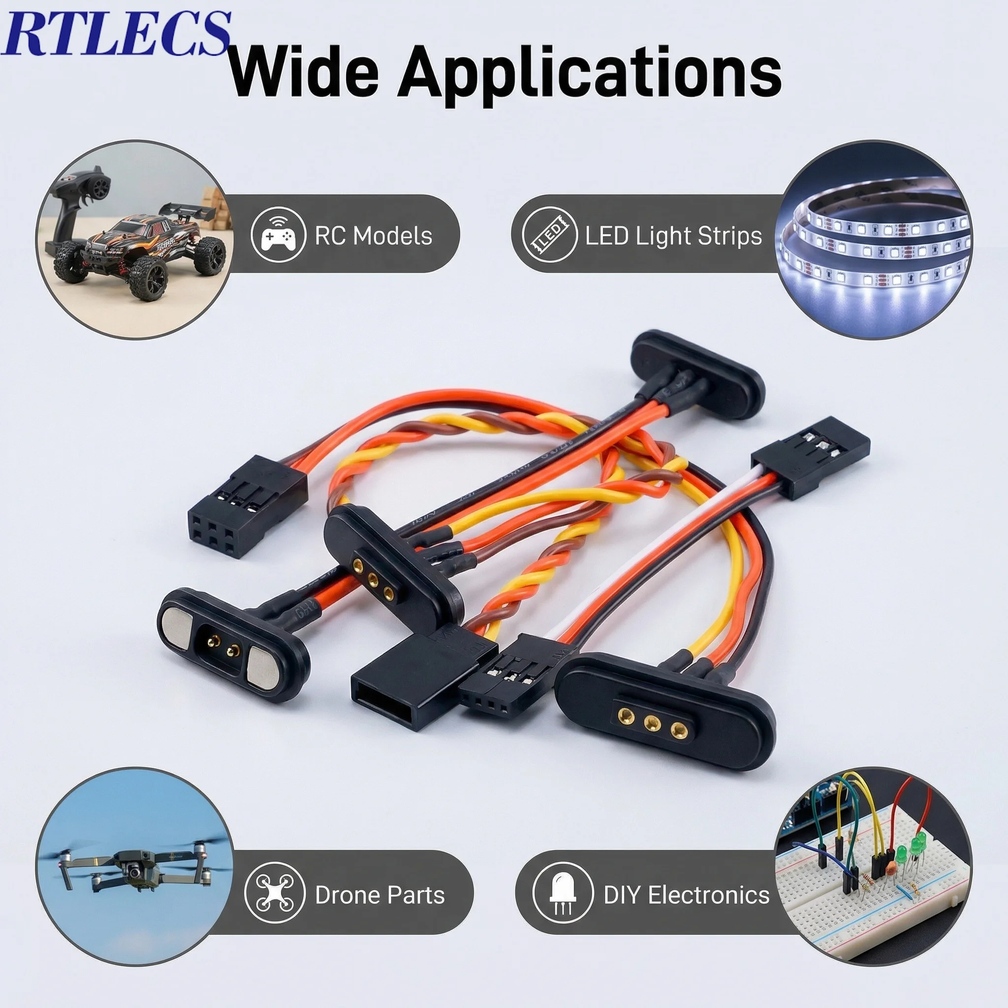 Conector Magnético PogoPin de Conexão Cega, Aplicação Universal 2/3/4 Pinos, para Drones RC, Carros, JR, JST, LED, 5-24VDC, Cabo Macho e Fêmea