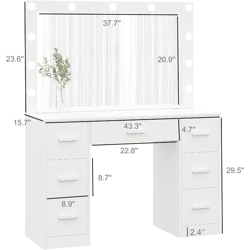 Irontar Vanity Table, Makeup Table with Lighted Mirror, 3 Color Lighting Modes, Brightness Adjustable, Dressing Table