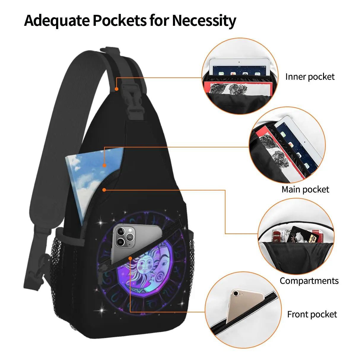 Zodiac Wheel Space Purple Chest Bag Men Sling Crossbody Backpack Chest Bag Traveling Hiking Daypack Shoulder Bag