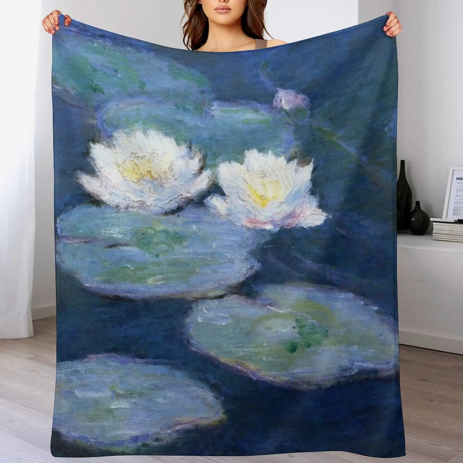 

Two Water Lilies Monet Fine Art Throw Blanket Anti Shedding Soft Fuzzy Blanket for Home