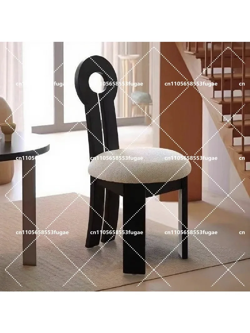 French Solid Wood Dining Chair Medieval Mermaid Key Backrest Retro Wabi Sabi Restaurant Makeup Stool