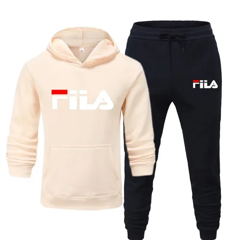 Marca de moda roupas masculinas correndo fitness conjunto de roupas esportivas ao ar livre outono e inverno com capuz + calças casuais conjunto de duas peças