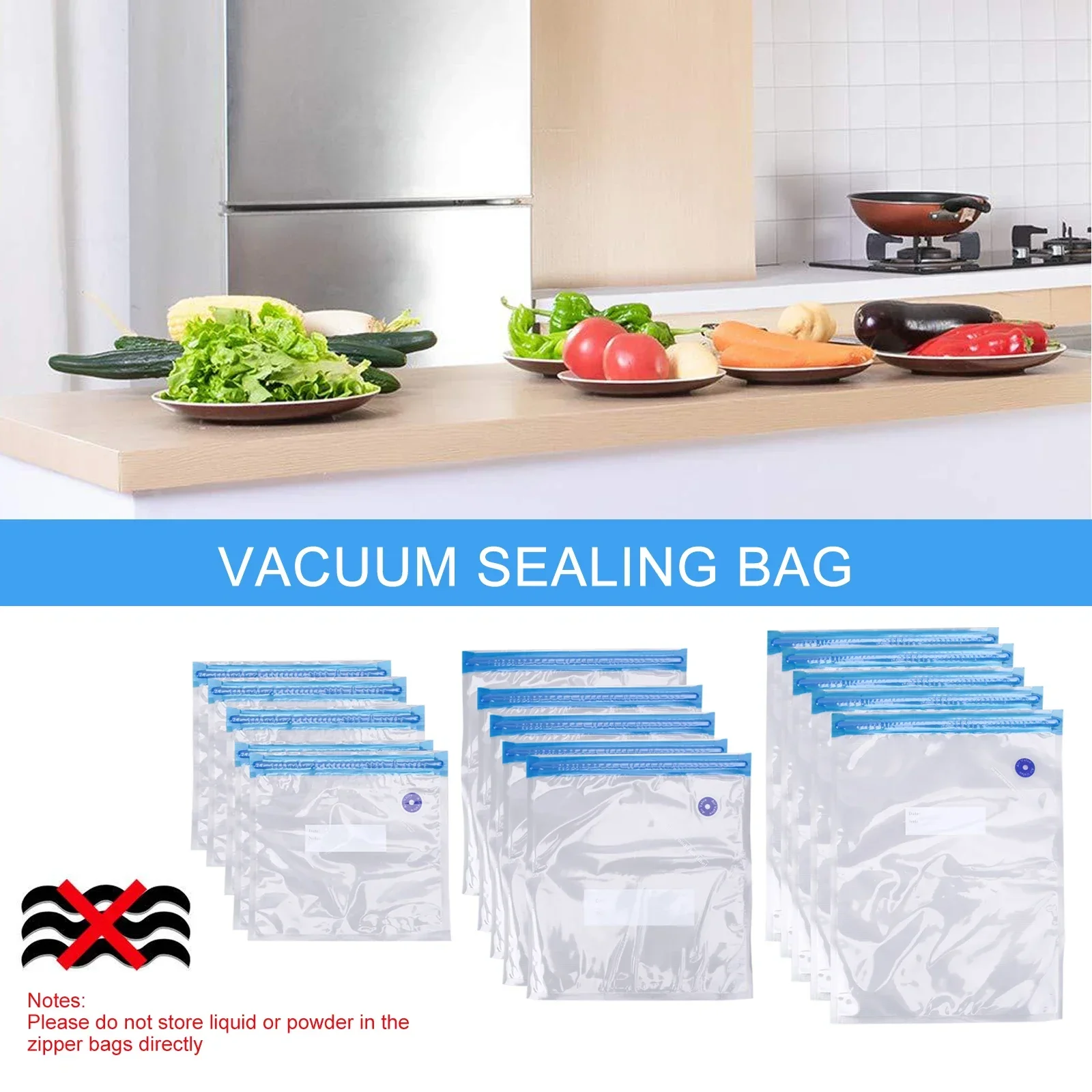 Reusable Vacuum Food Storage Bag Resealable BPA Free Zipper Bags with Air Valve Storage Organizer Food Container