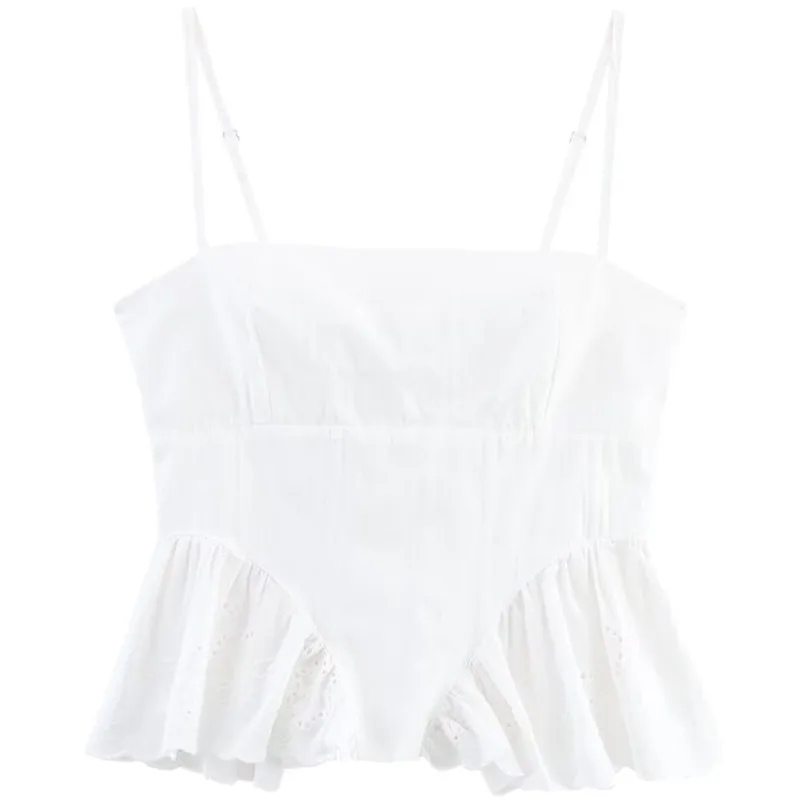 Letnia kolekcja 2025: Nowy damski top typu bustier z jedwabnej gazy na ramiączkach, podkreślający biust, wyszczuplający, uniwersalny, dopasowany, o długości midi...