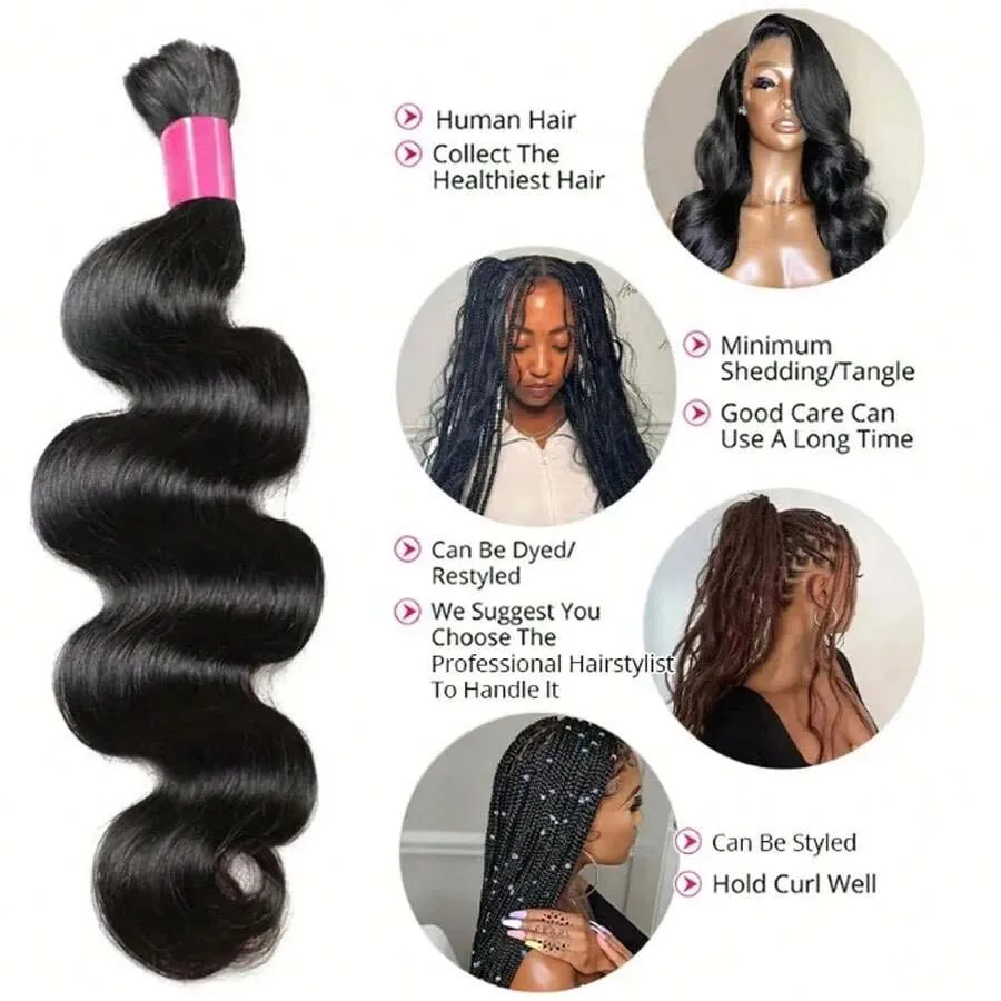 24 Inch Body Wave Braiding Hair 65g One Bundle/Pack Body Wave Bulk Human Hair for Braiding Unprocessed 15A Brazilian Human Hair Braiding Hair Extensions for Boho Braids Natural Black Daily Use Sbe6416e0d9a8498cbc85015b0813a040r