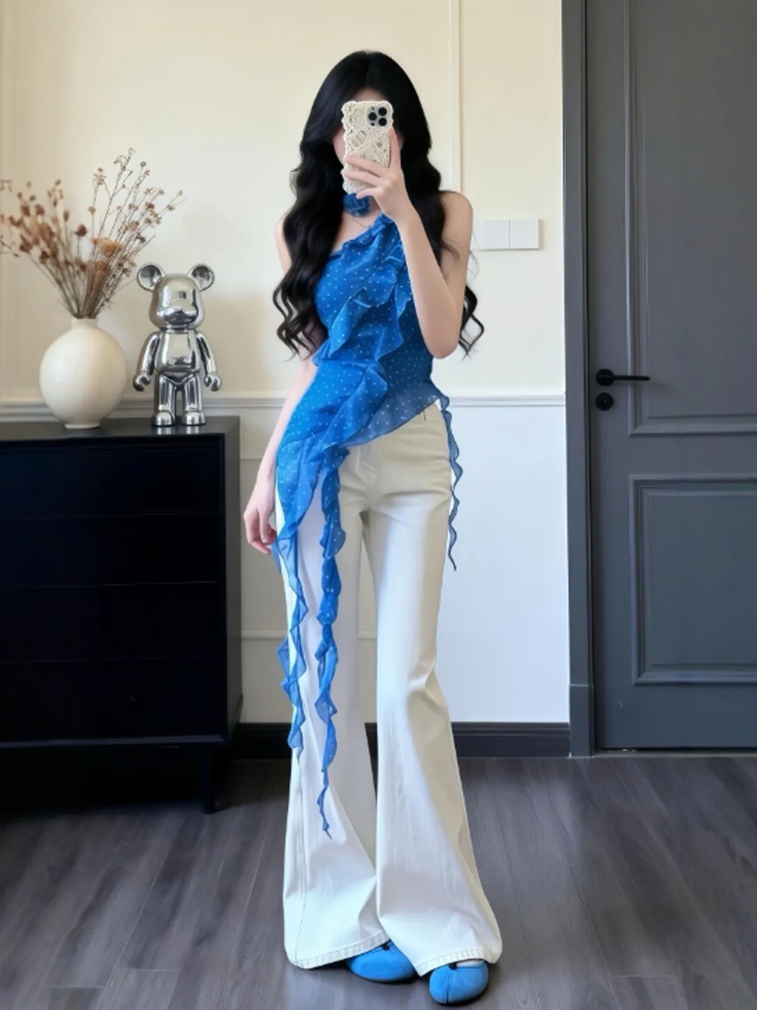 

Unique Design Off-Shoulder Denim Outfit Two-Piece Set Youthful Summer Fashion Comfortable Long Sleeve Cotton Blend Jeans