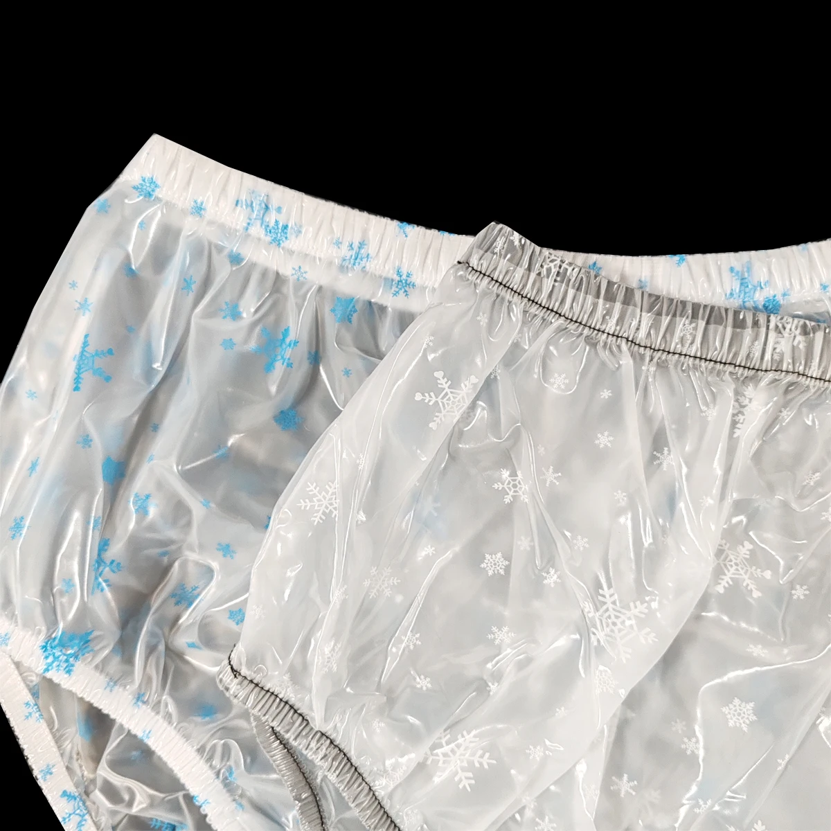 2 ชิ้น ABDL ผ้าอ้อมผู้ใหญ่แบบสวมใส่ ป้องกันการรั่วซึม ทำจากพลาสติก PVC กางเกงในแบบใส ลายเกล็ดหิมะ ของขวัญคริสต์มาส