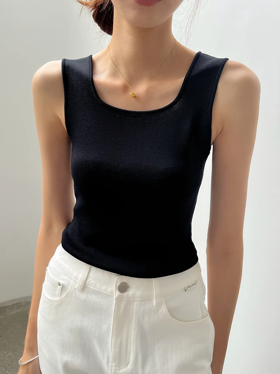 

JANE Women's Slim Fit Ice Silk Strapl Vest Square Collar Svel Inner Wear Spring Summer New Sle Faionable Base Layer