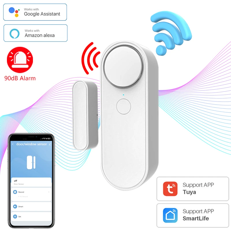 Tuya Wifi Door Sensor Window Entry Security Burglar Open/Closed Detectors Home Alarm System Independence Alert Scene 90dB Siren