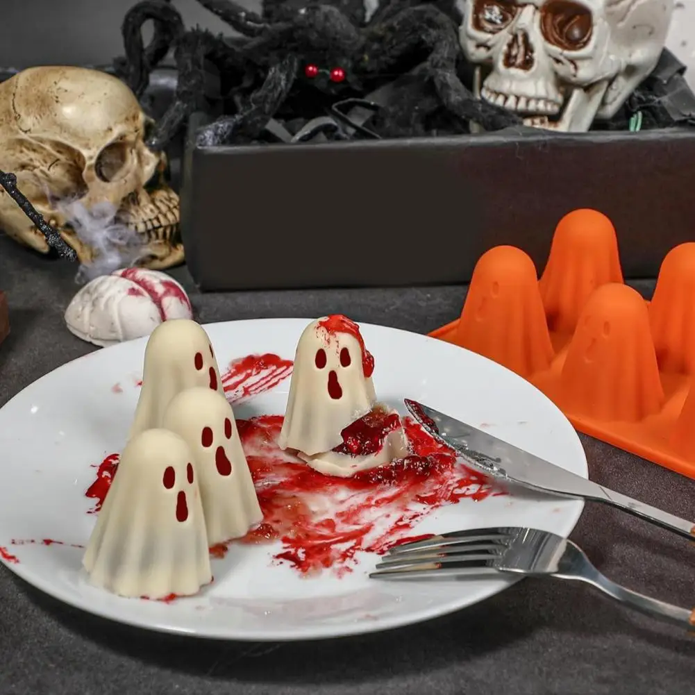 Ghost-shaped Dessert Mold Ghost Silicone Mold 8-cavity Halloween Chocolate Candy Molds for Jelly Pudding Ice Cube Crayon Resin