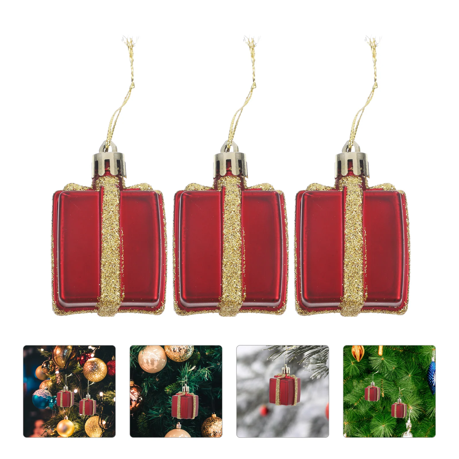 ของขวัญตกแต่งคริสต์มาสกล่องทาสี 5 ซม. 12 ชิ้นจี้ต้นไม้ (เบอร์กันดี) Xmas Party Props ตกแต่ง