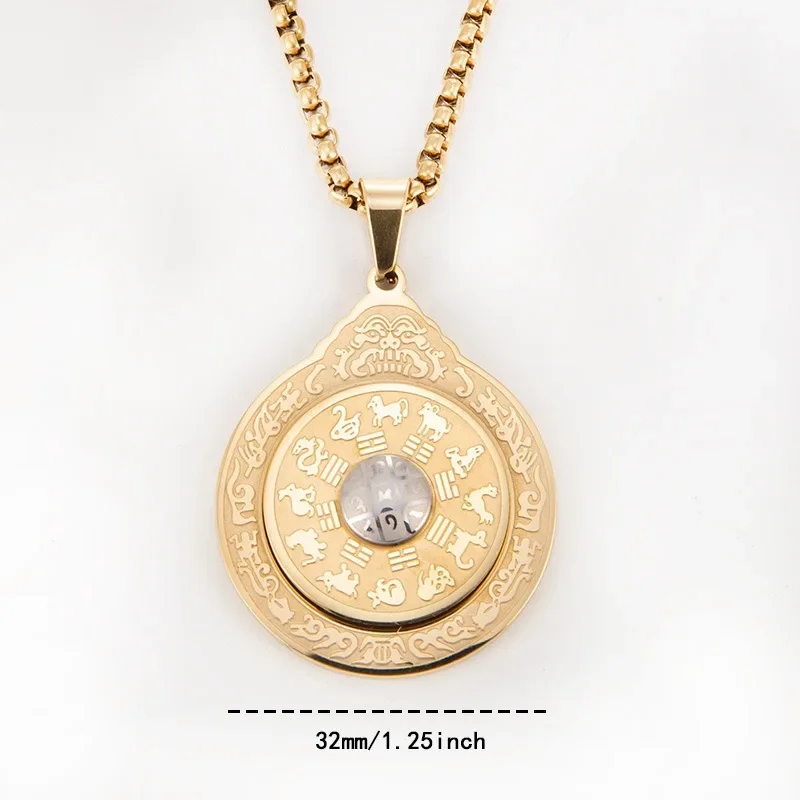 Retro Stainless Steel Rotating Zodiac Nine Palaces Eight Trigrams Pendants Buddha Brand Transport Talisman Religious Necklace