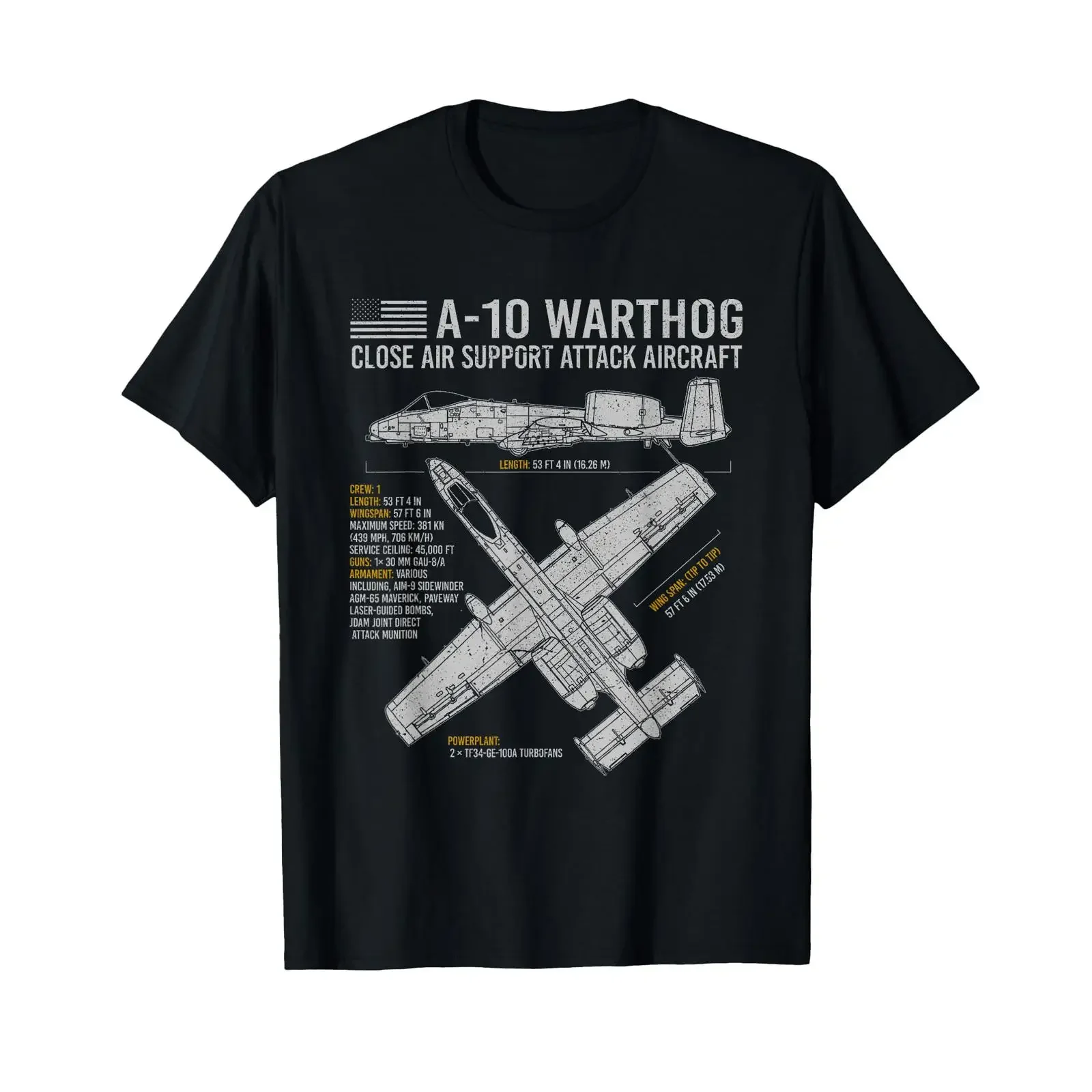 A 10 Warthog Thunderbolt II Aircraft Airplane Blueprint Fact T Shirt vintage Washed homme fashion Unisex Versatile graphic