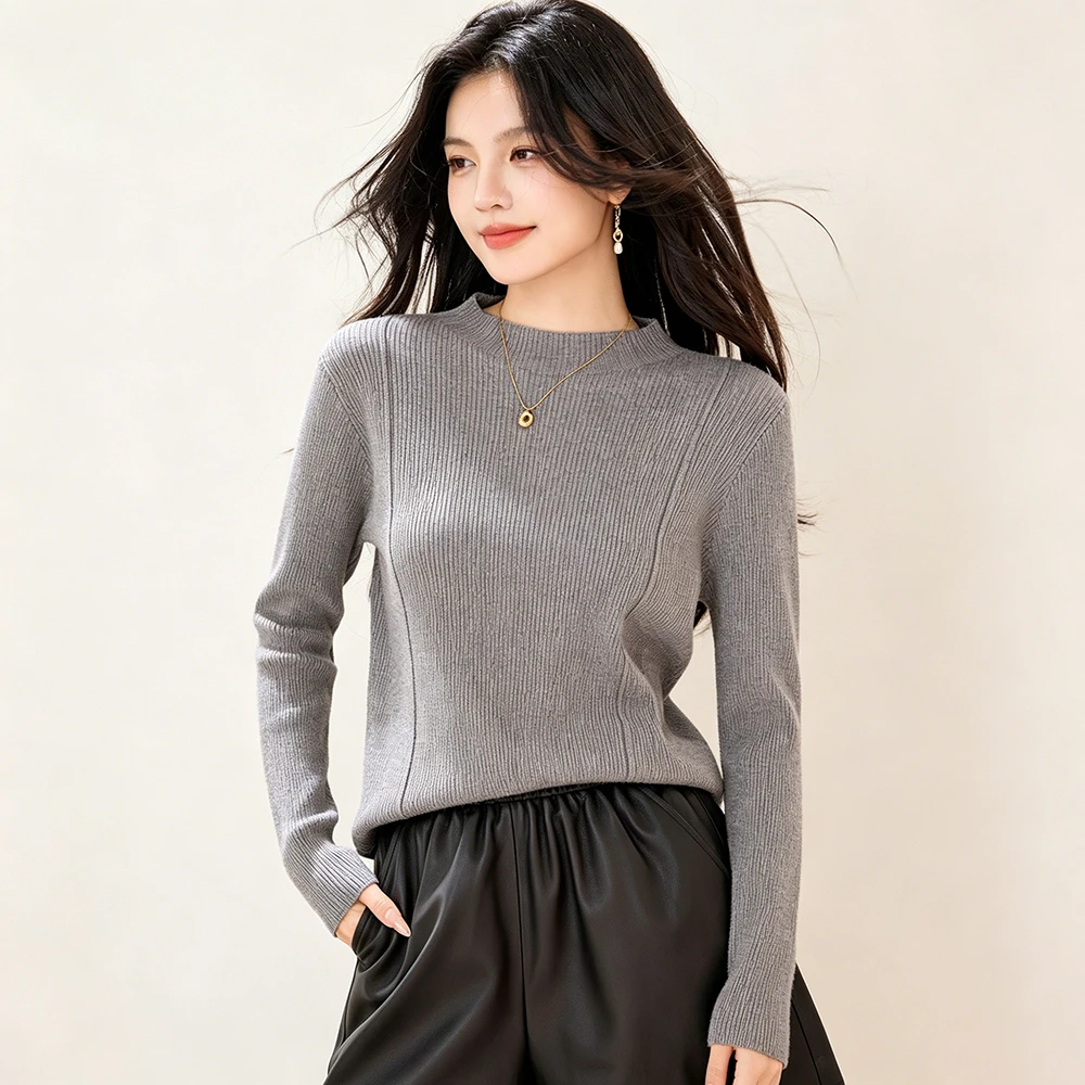

autumn winter knitted sweater women's semi-turtleneck bottoming shirt women's solid color long-sleeved knitted sweater women's