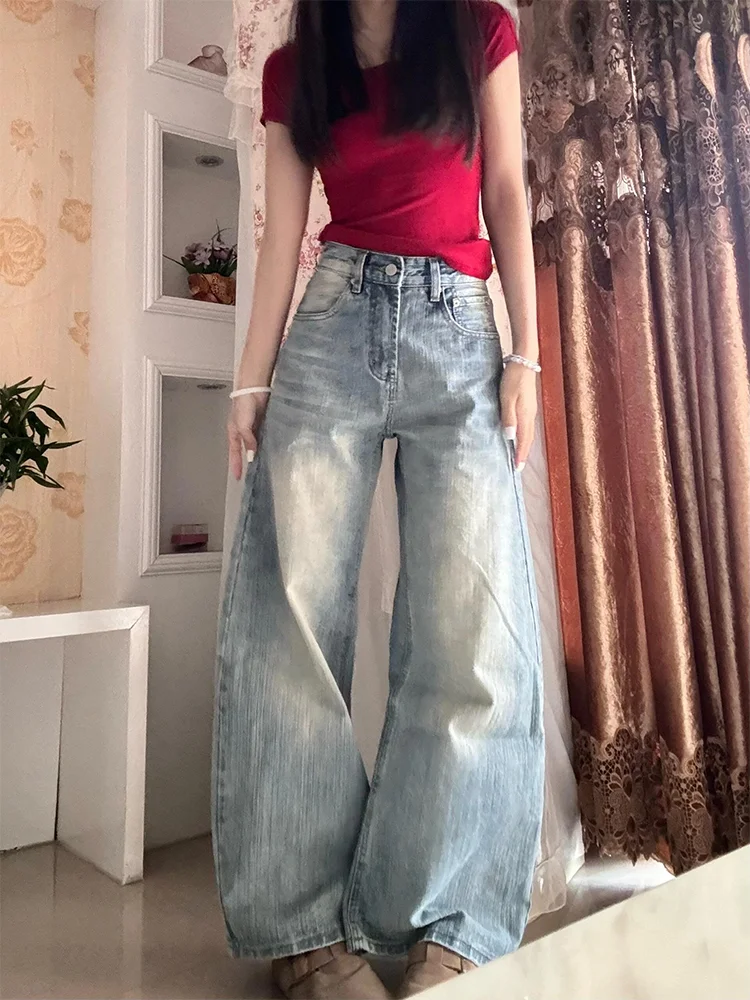 

High Waist Wide Leg Jeans Loose Fit Washed American Style Drapey Long Pants Casual High Waist Jeans Summer Wear for Women