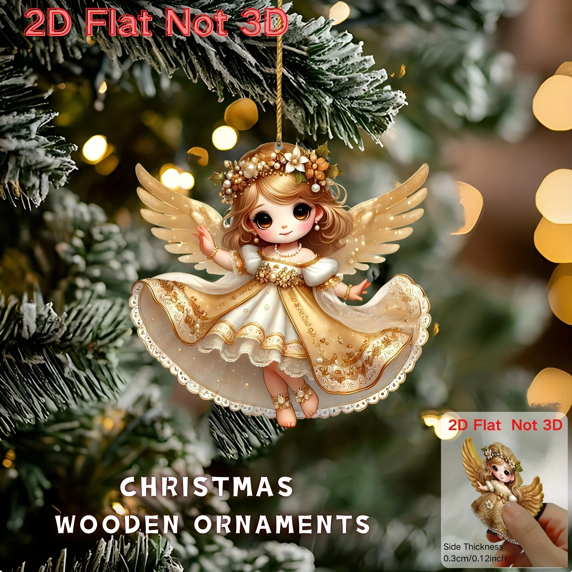 12 قطعة من الحلي المعلقة لعيد الميلاد ثنائية الأبعاد من الملائكة الذهبية الصغيرة لتزيين العطلة صندوق هدايا ديكور شجرة عيد الميلاد