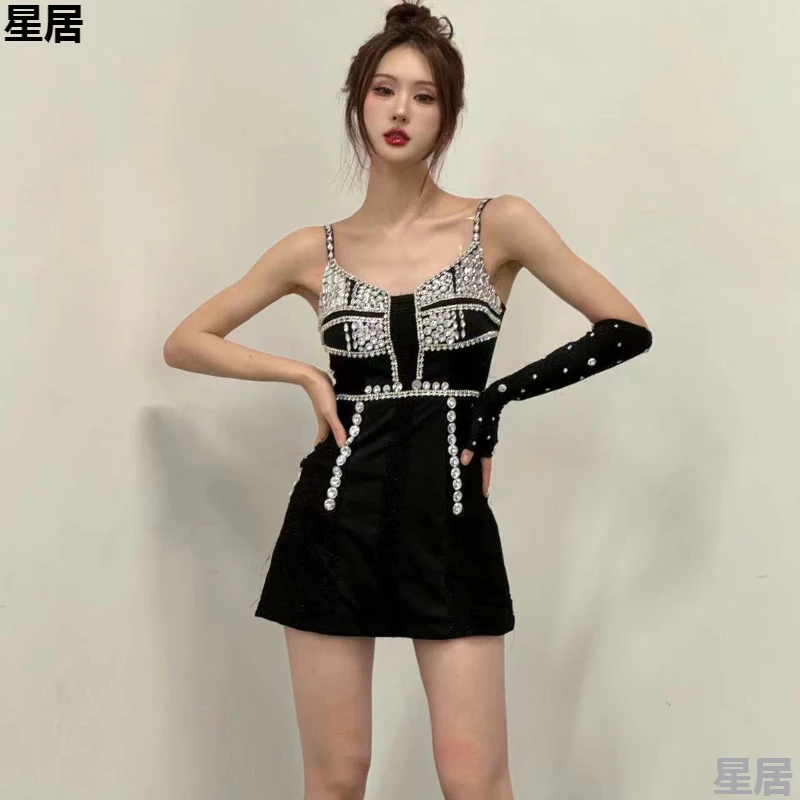 Kpop Korean Singer Sexy Off-Shoulder Shiny Dress Crop Tops Women Concert Jazz Dance Clothing Jazz Dancer Outfits Stage Costume