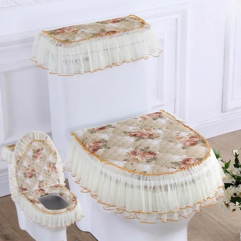 3 Piece Set Lace Toilet Cushion Detachable Toilet Cover Cloth Dust Cover Toilet Seat Cushion Home Decoration Toilet Cover