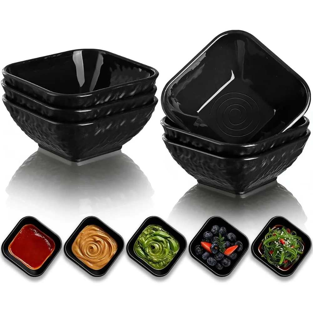 6-Piece Black Matte Stone Texture Dip Bowls Set, 6 oz Mini Appetizer Bowls for Soy Sauce, Ketchup, BBQ, Tomato Sauce, Condiments, Side Dishes, Perfect for Parties, Snacks, Dinners, and Entertaining, Durable Plastic