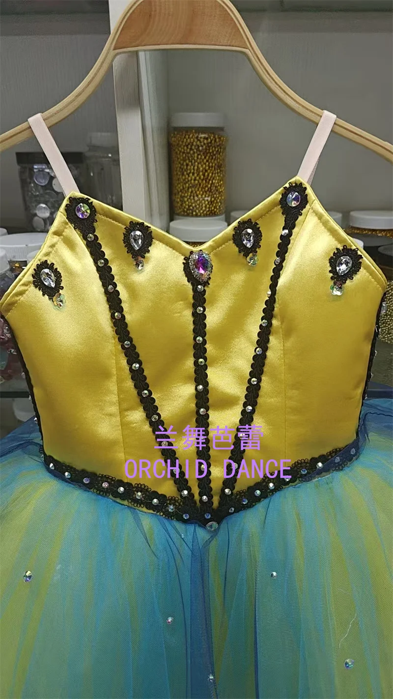 Abito tutu da balletto corto giallo professionale di alta qualità per bambini, ragazze, donne, prestazioni per adulti
