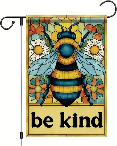 Spring Summer Garden Flag Be Kind Bee Stained Glass Floral Art, 12x18 Inch XXQ