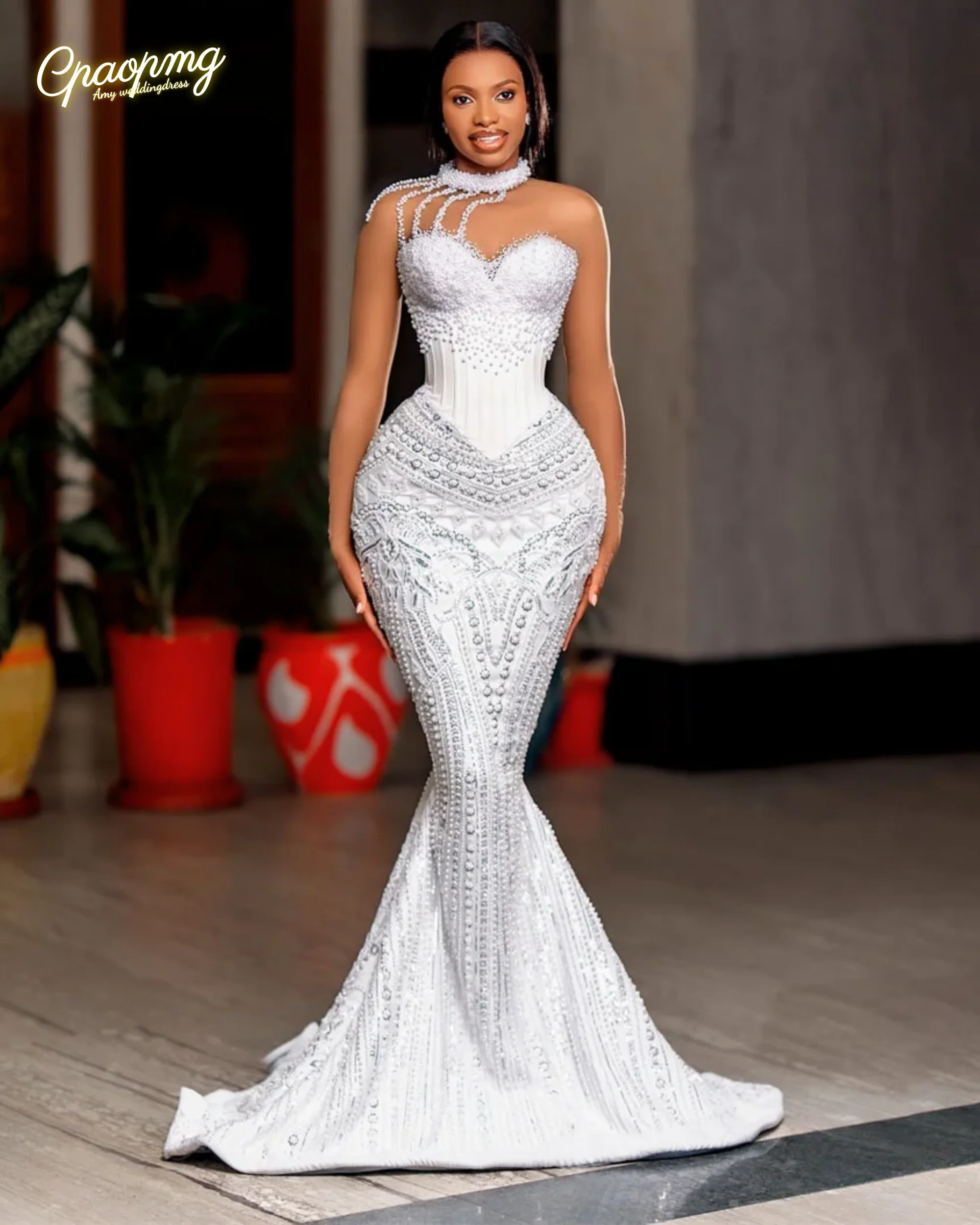 Personalizado africano branco sereia vestidos de noite miçangas pérolas cocktail vestido de baile personalizado vestidos de festa de casamento robes de soi