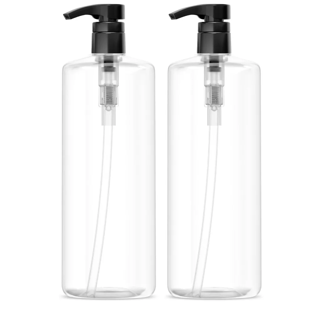 

Empty Shampoo Bottles with Pumps (2-Pack 32oz/1Liter/Large) BPA-Free PETE1 Plastic Bottle Crystal-Clear