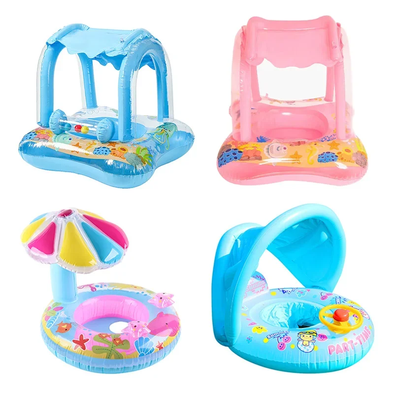 

Baby Swimming Float with Sun Canopy Toddler Inflatable Swim Ring Pool Toys for 0-5Y Float Seat Kids Outdoor Water Fun Toys