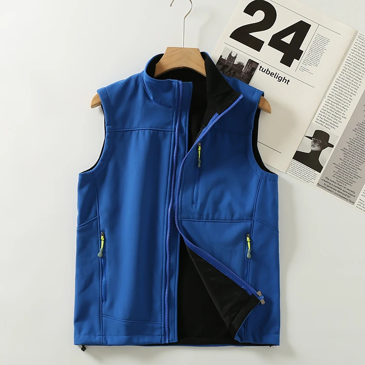 

Waterproof Windproof Soft ell Vest Thin Fce Svel Stand Collar Outdoor Men's Spring Autumn Jaet Zipper Closure