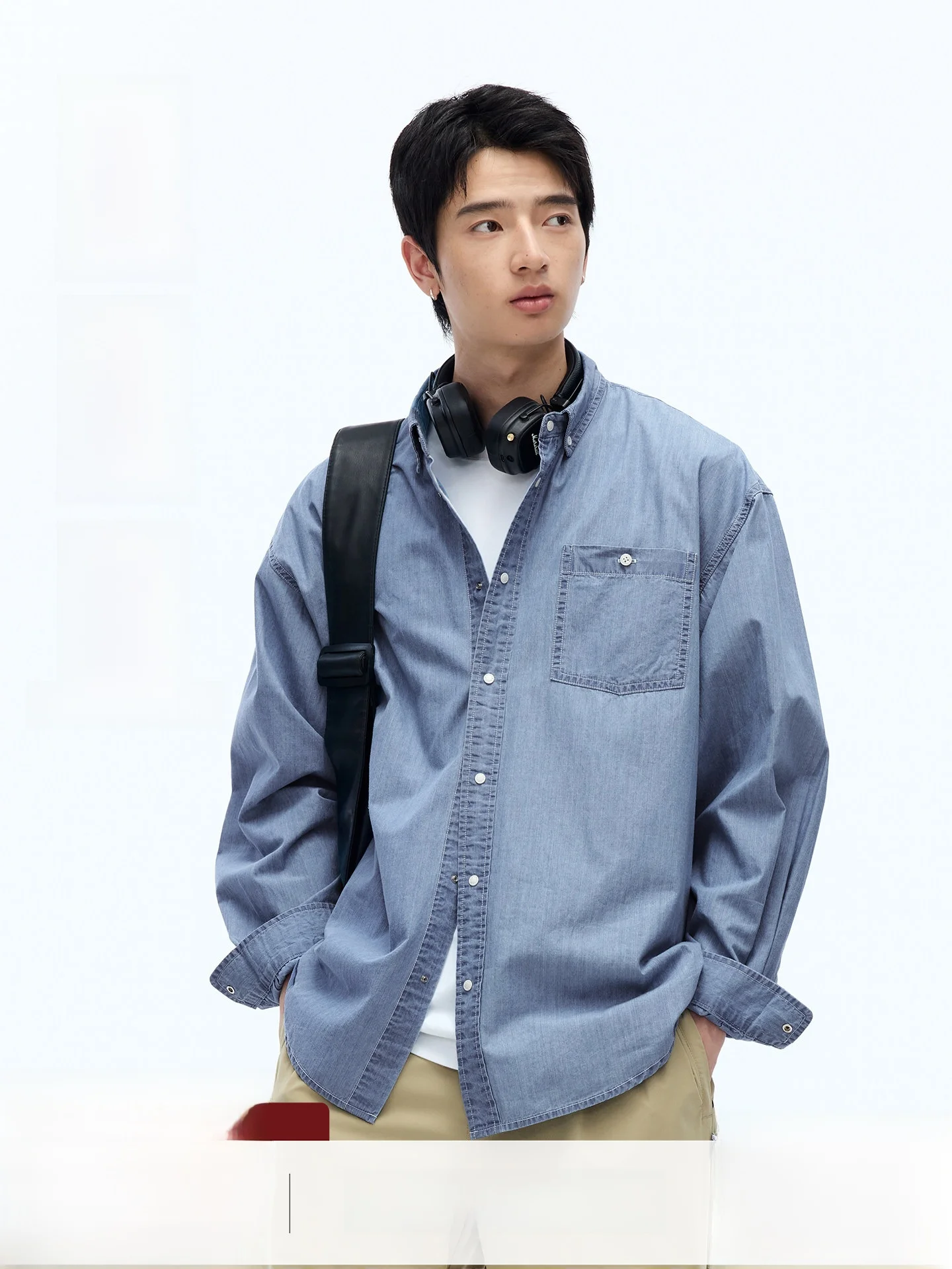 

White Trace Japanese Sle Vintage Waed Floral Loose Men's Light Blue Denim irt Spring New Casual Long Sve Cotton Oute...